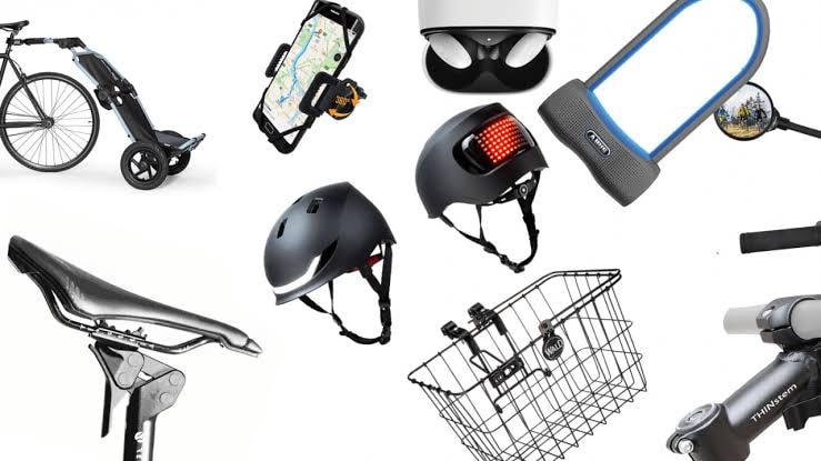 E-trike accessories and riding gear laid out